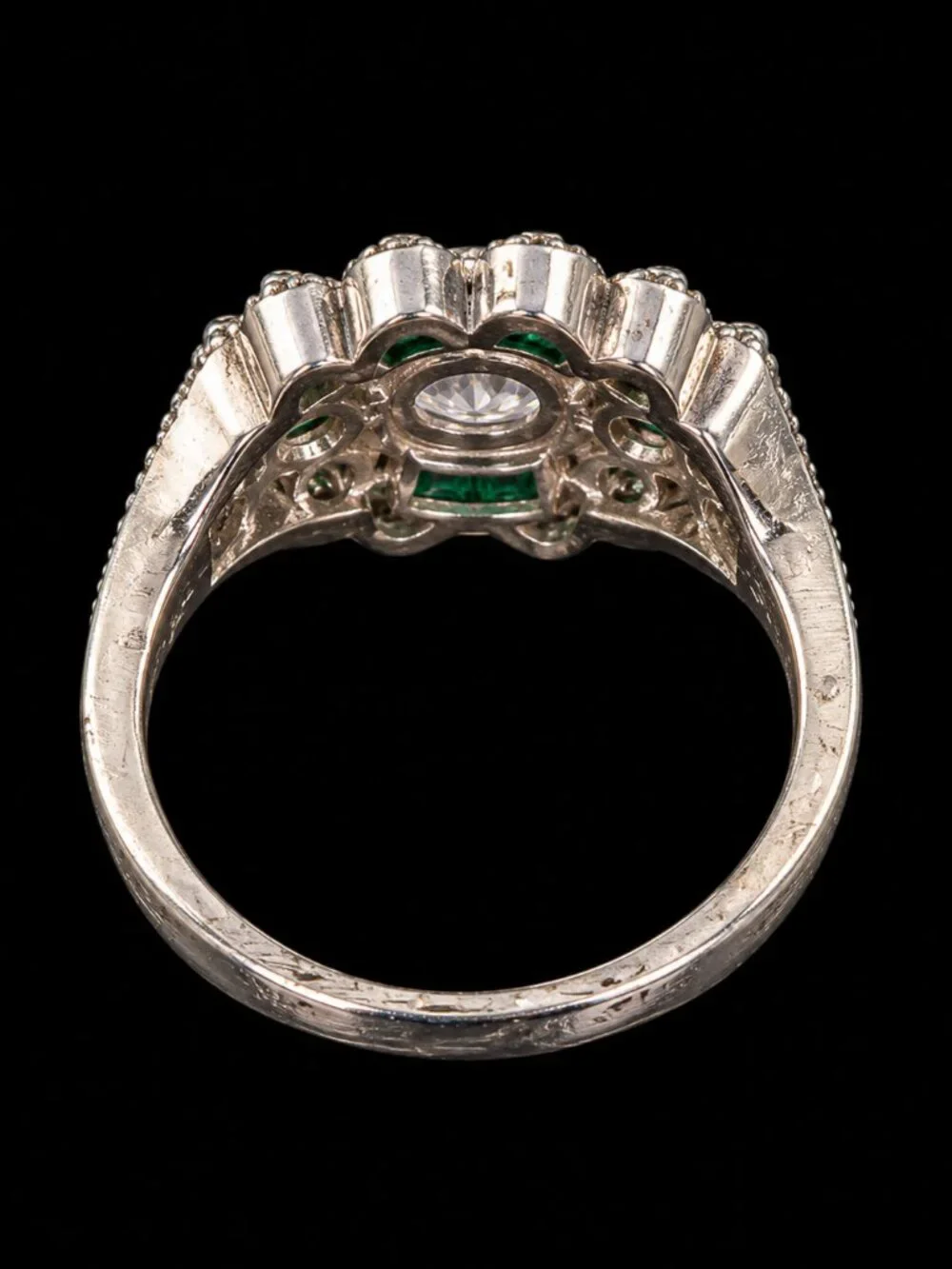 S925 Sterling Silver Green Target Ring Clear Stone Halo Size 9.75-10